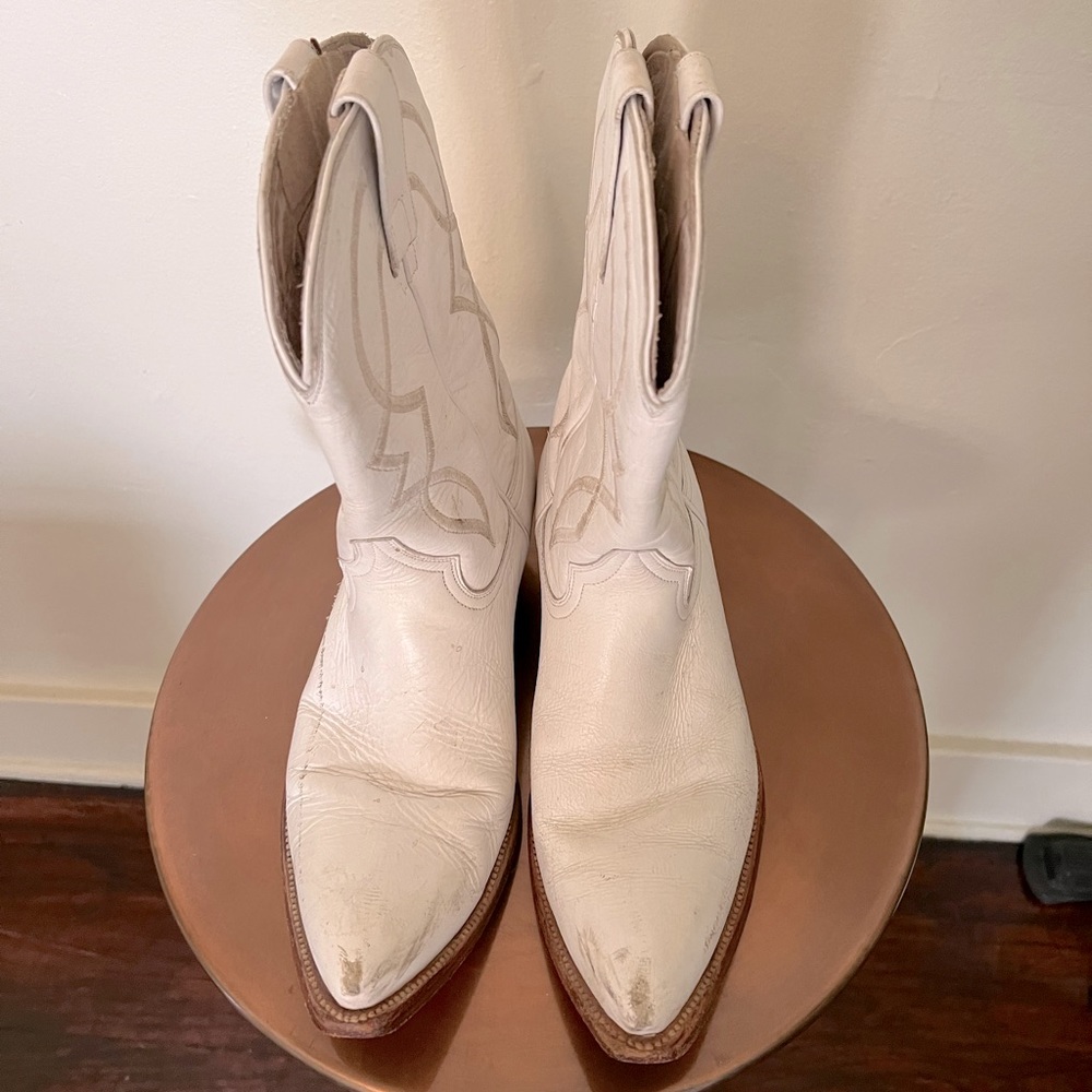 Vintage White Leather Cowboy Cowgirl Western Boots 9